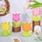 4Pcs Spring Tulips Wood Signs Rustic Farmhouse Tulip Flowers Table Decoration